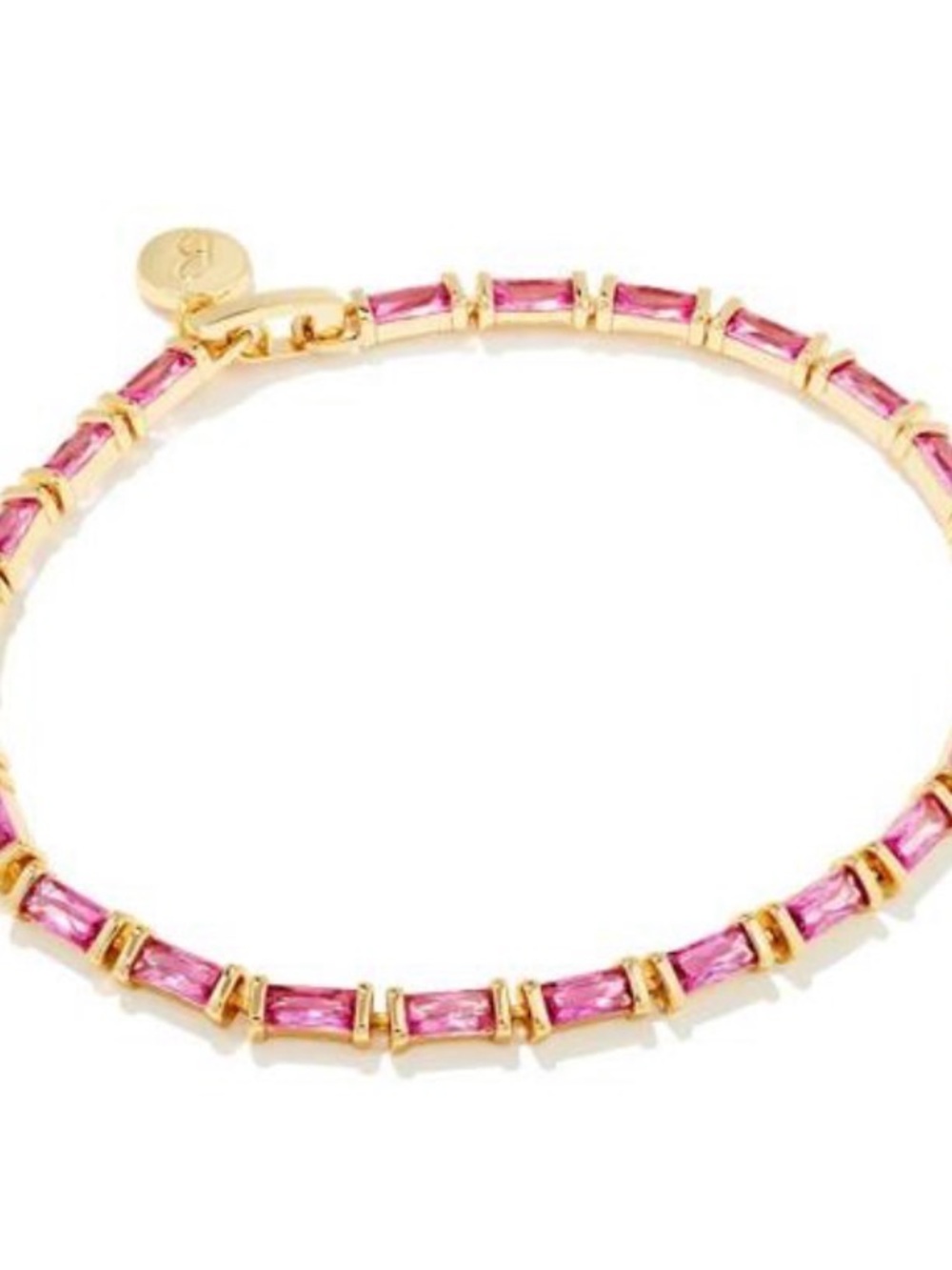 Kendra Scott Gold & Pink Baguette Tennis Bracelet and earrings set - Picture 1 of 5